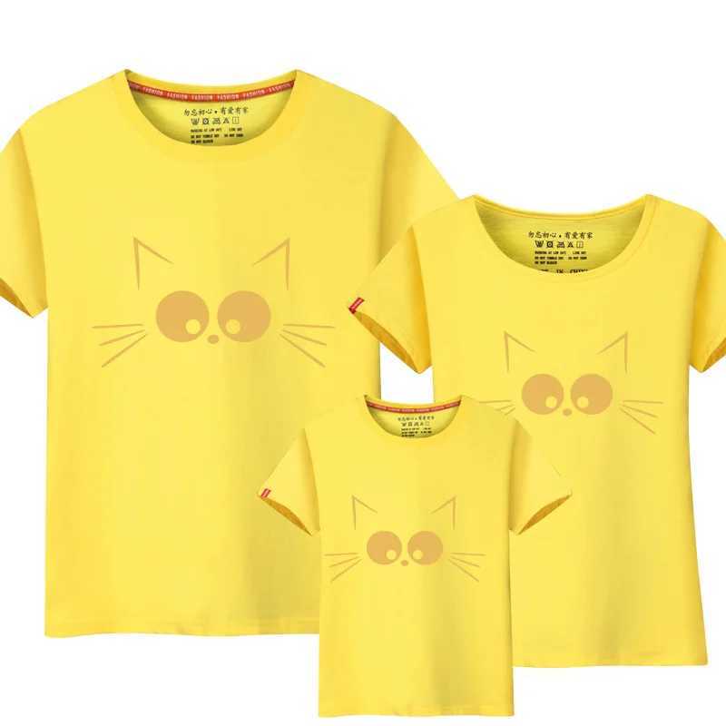 2023 Family Matching Outfits T-shirt Cartoon Cat Clothing Summer Daddy Mommy and Daughter Son baby T Shirt Family Look Clothing W250207
