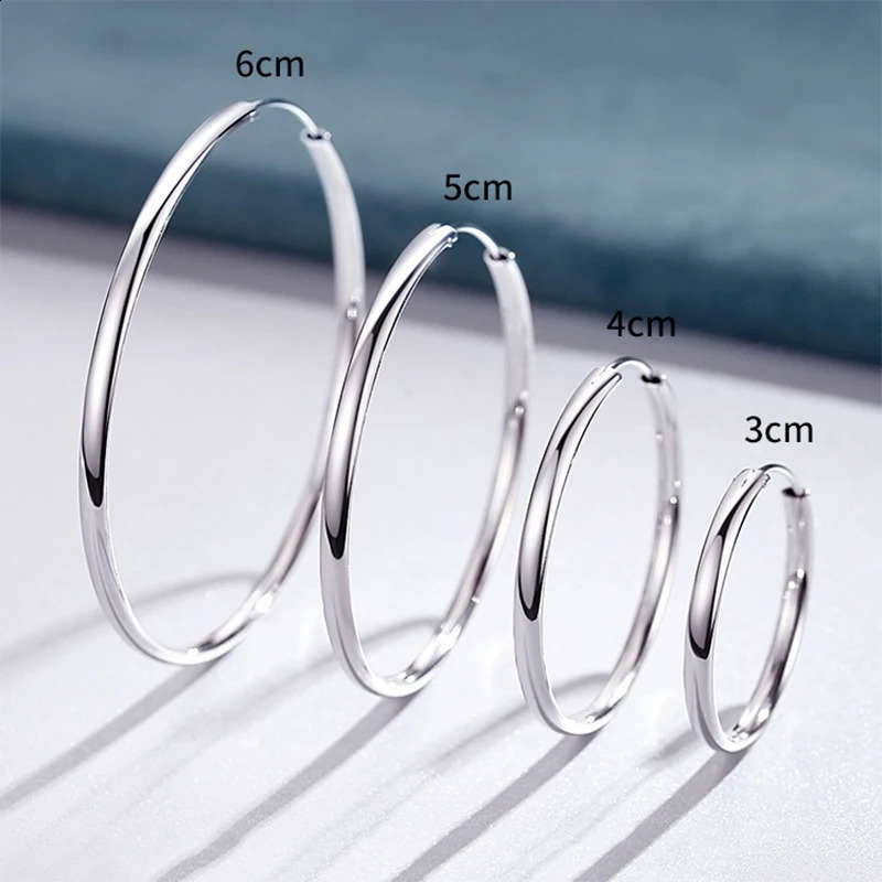 COSFIX 999 Sterling Silver Large Hoop Earrings for Women 30-60mm Womens Hoop Earrings Temperamental Earrings Hoop 250207