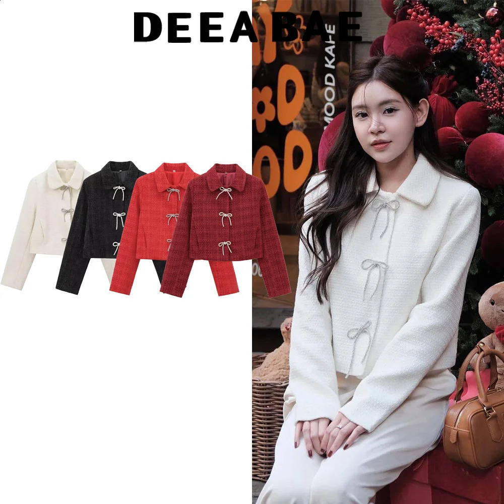 DEEABAE In Outerwears Fashionable And Simple Temperament Bow Button Decoration Texture Long Sleeve Jacket 250113Z