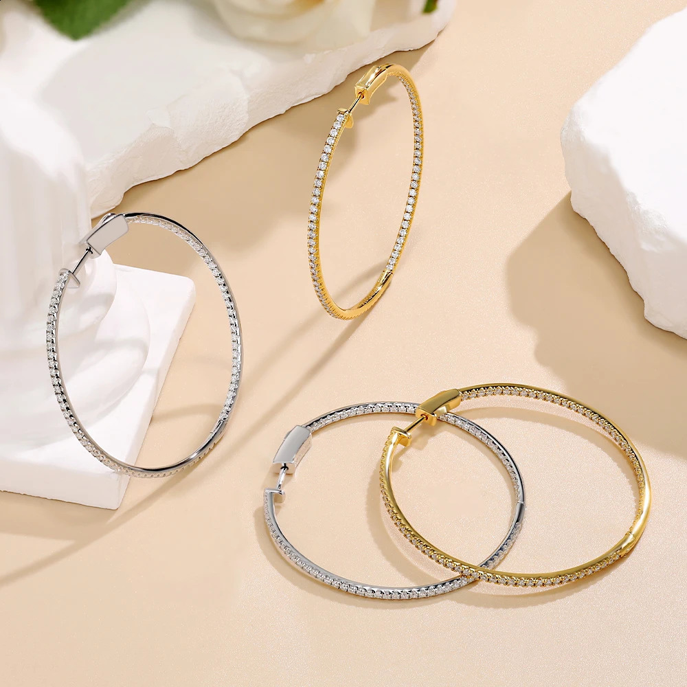 M-JAJA 50mm Full Hoop Earrings 925 Sterling Silver for Women D Color VVS1 Lab Diamond Stud Earrings Wedding Jewelry 250207
