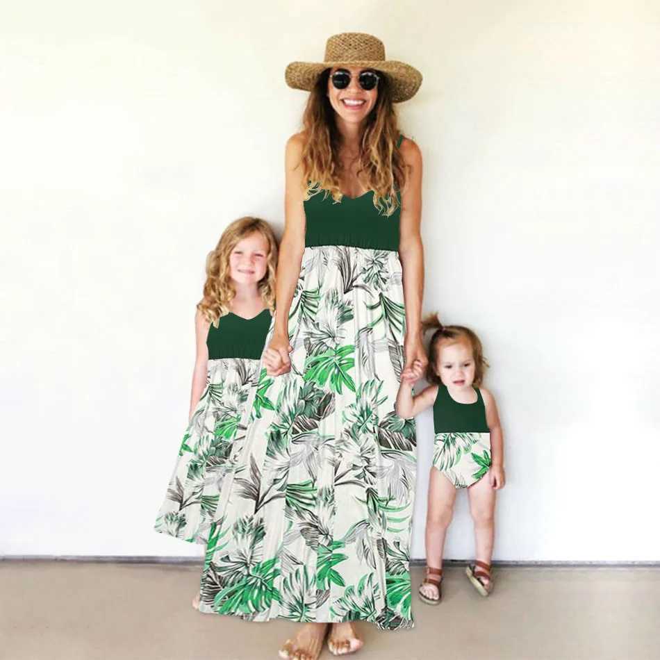 Mommy And Me Clothes Patchwork Print Sling Long Dress Baby Romper Jumpsuit 2022 Baby Girl Clothes Mom And Daughter Dress W250207