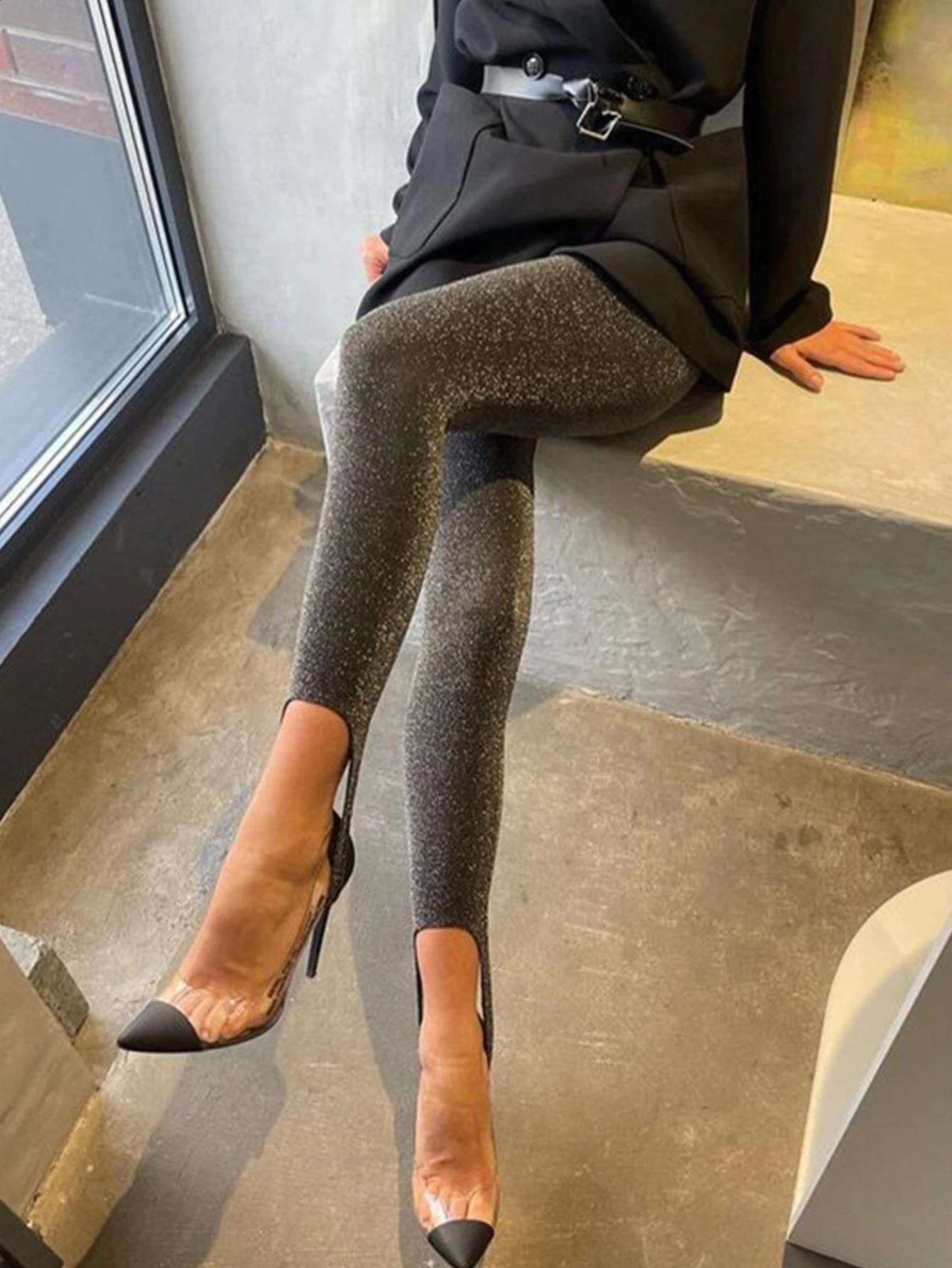 Fashion Knit Bright Silk High Stretch Solid Color Pants Leggings Tight Foot For Women 250206