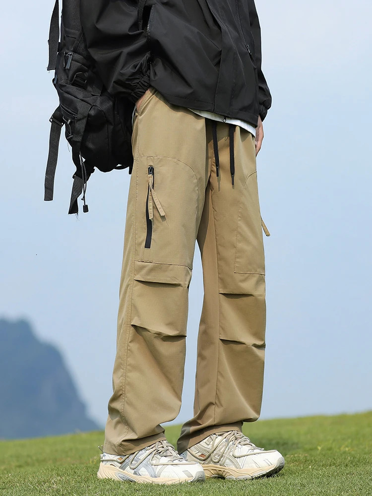 Outdoor Pants Men Waterproof Spring Summer Lightweight Outerwear Camping Cargo Pants with Zipper Pockets Drawstring Elastic Wais 250206