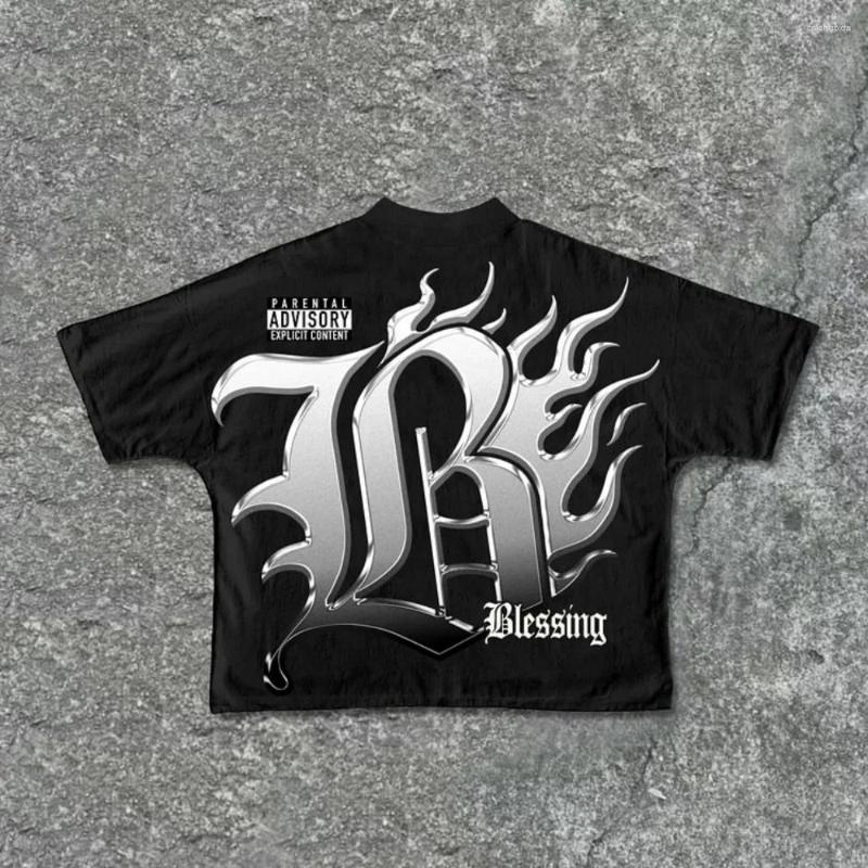 Mens Streetwear Tees Flame Letter B Graphic Cropped T-Shirt, Vintage Metal T Shirts, Oversized Cotton Tee for Men and Women
