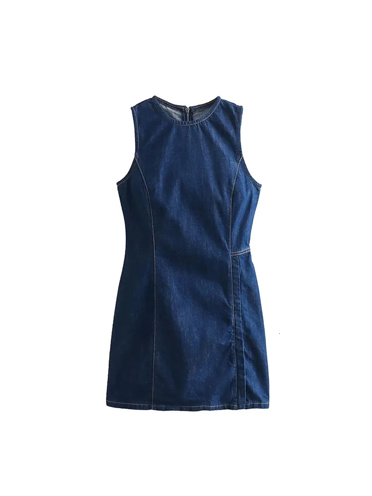 2024 autumn fashion versatile temperament trend short style small waist slimming slit sleeveless denim dress 250206