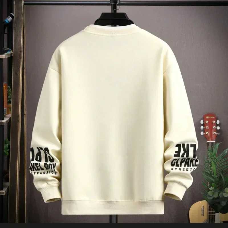 S-5XL Mens Hip Hop Sweatshirts Casual O Neck Harajuku Khaki Top Trendy Cartoon Printed Long Sleeve T-shirt Fashion Mens Clothing W250207