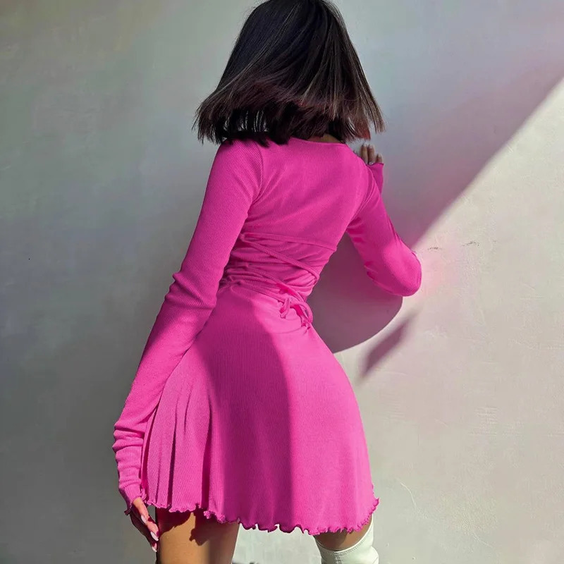 Dulzura Women 2024 Autumn Winter Fashion Long Sleeve Knitted Streetwear Bodycon Short Mini Dress Wholesale Items For Business 250206