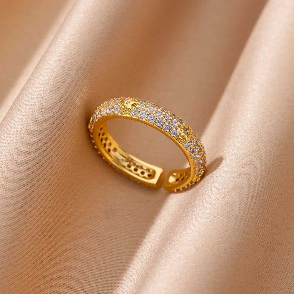 Zircon Geometric Heart Rings For Women Stainless Steel Gold Color Wedding Ring Luxury Aesthetic Jewelry Couple Gift 2024 W250207