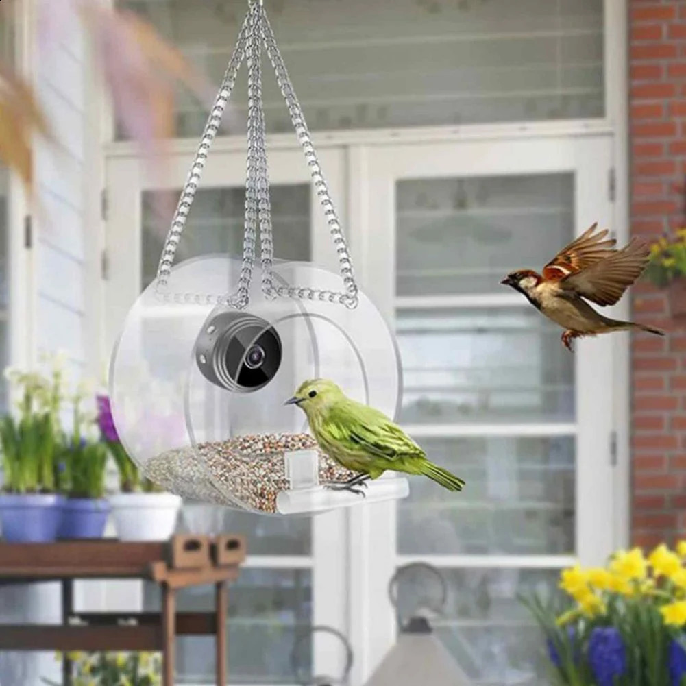 Smart Feeding House Acrylic with Camera Home Pet Bird Feeder Transparent 1080P HD Easy Installation for Outdoor Garden 250207