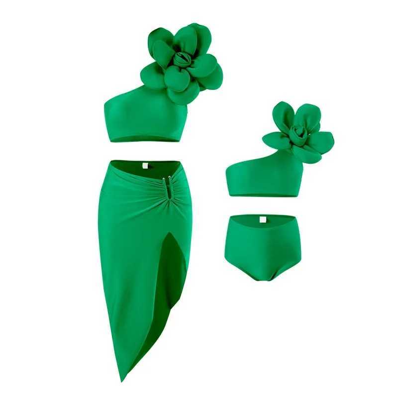 Family Mother Daughter Swimsuits Beach Sunny Bikini Swimwear Summer New Cotton Fashion Flower 3Pcs Clothes Matching Outfits W250207