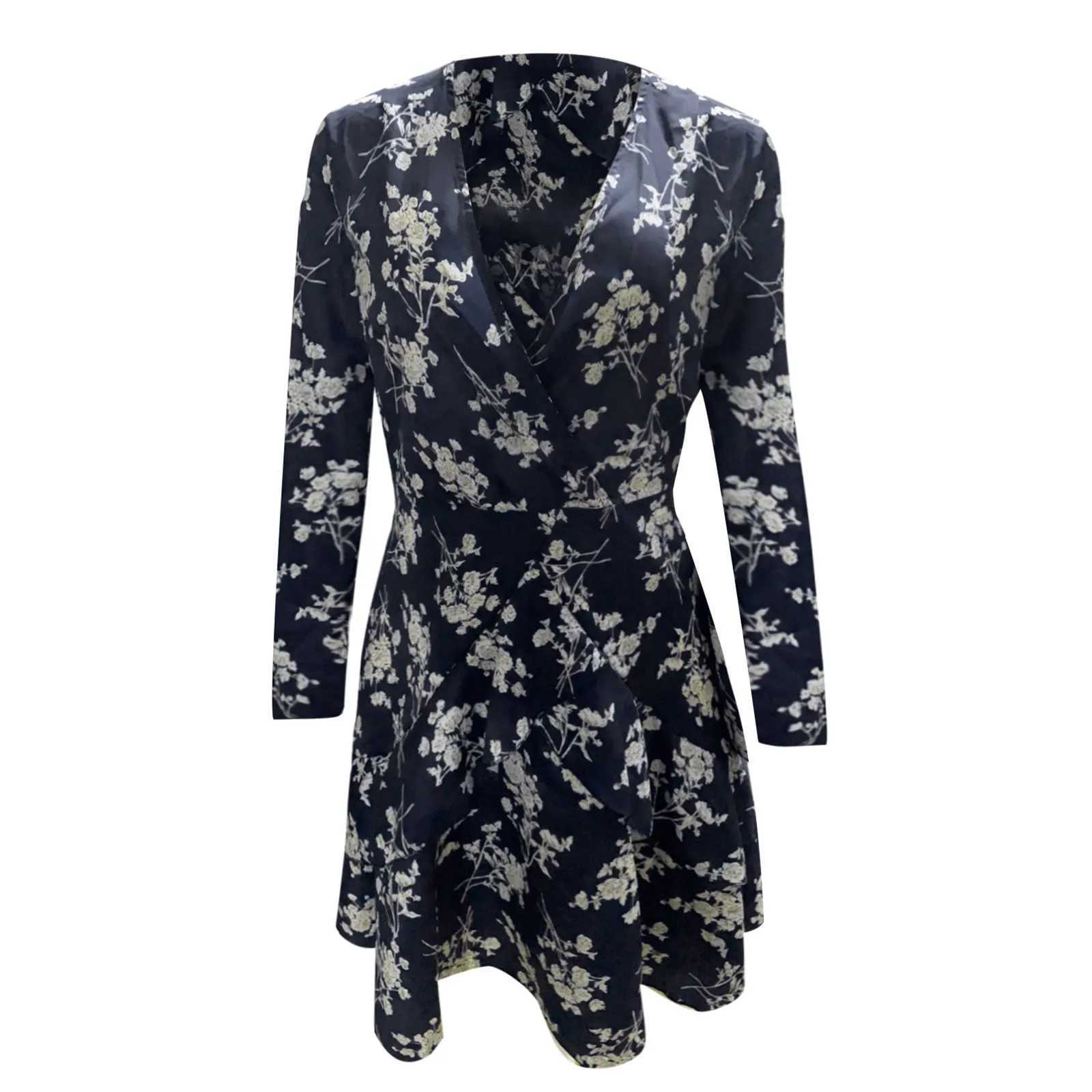 Low Cut V Neck Sexy Dress Flared Long Sve Lace Dress Bohemian Print Lace Up Summer Dresses Qutfits Ultra-Thin DressesXJ2500207