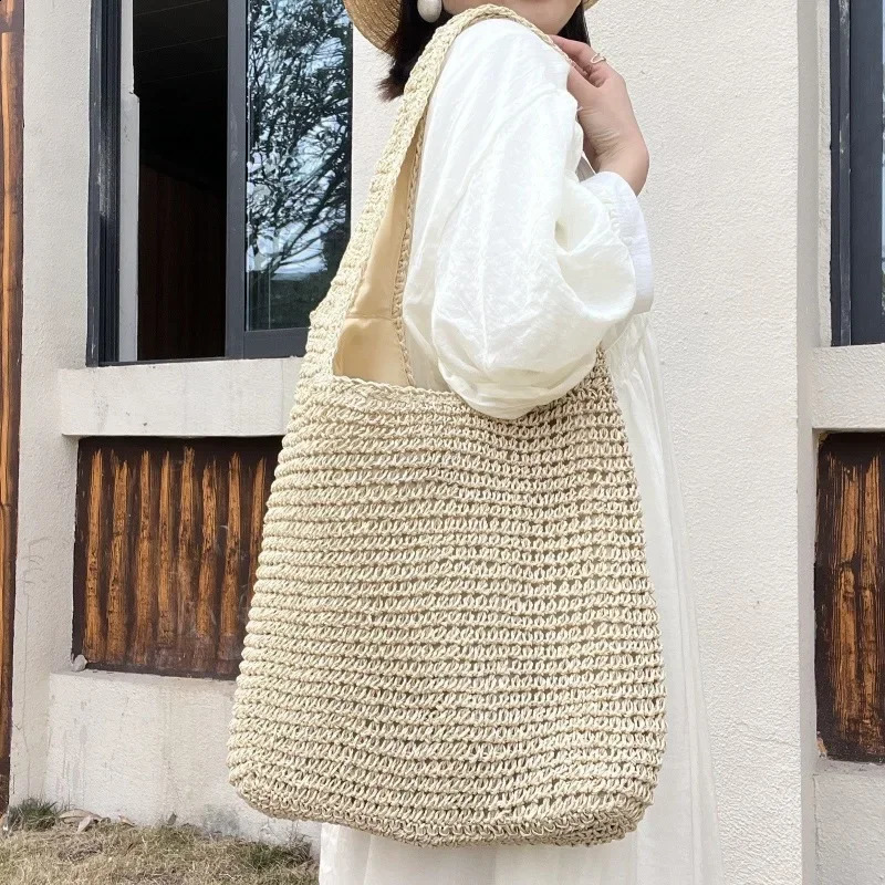Fashion Straw Women Shoulder Bags Paper Woven Female Handbags Large Capacity Summer Beach Straw Bags Casual Tote Purses 250207