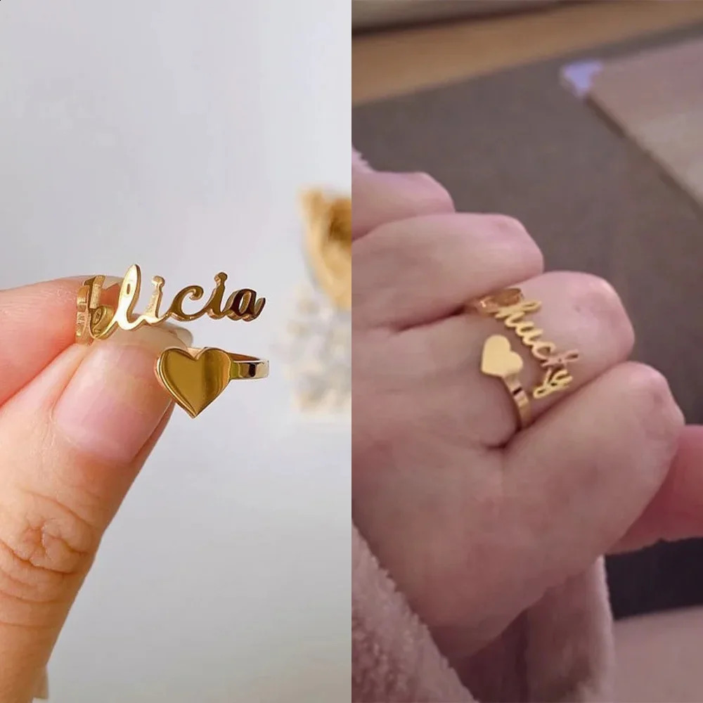 Personalised Custom Name Ring Stainless Steel Jewelry Adjustable Love Heart Couple Promise Rings for Women Valentines Day Gifts 250206