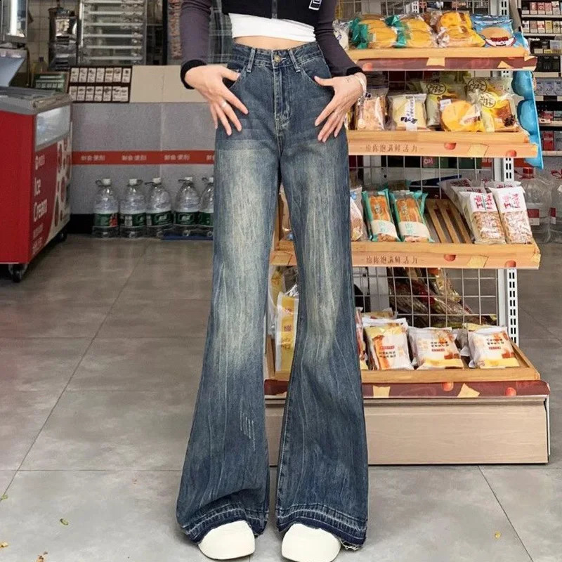 Woman Vintage High Waist Jeans Lady Fashion Street Denim Flare Pants Female Slim Fit ner Bell Bottom Trousers 250206