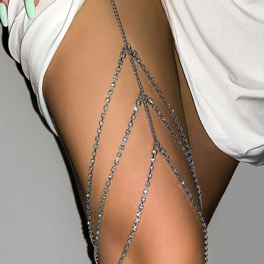 IngeSight.Z Sexy Rhies Leg Thigh for Women Multilayer Shiny Crystal Sier Color Waist Body Chain Beach Jewelry