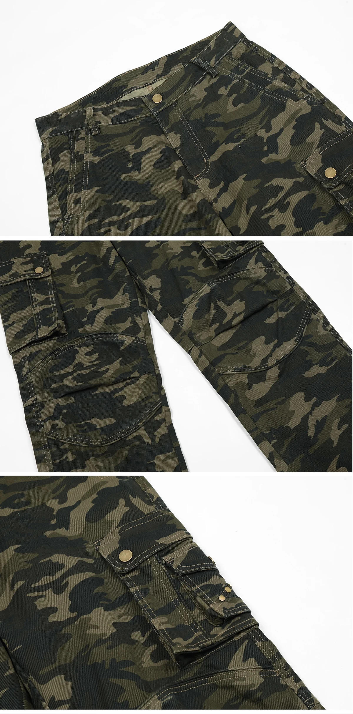 Camouflage Straight Tube Pants High Street Loose Large Pocket Cargo Pants High Waist Trendy Streetwear Male Trousers 250206