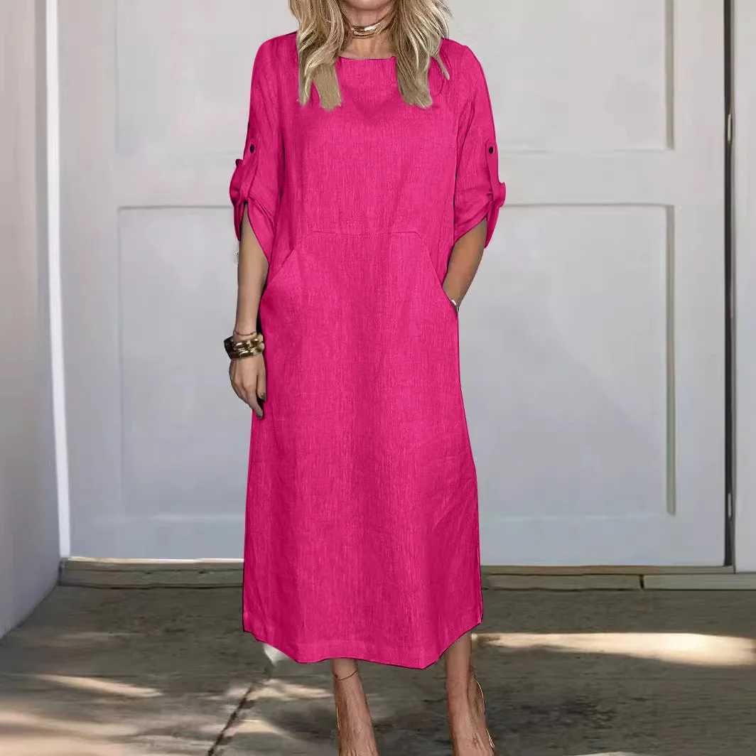 Autumn New Cotton Womens Dress Fashionable Solid Color Loose CasualXJ2500207