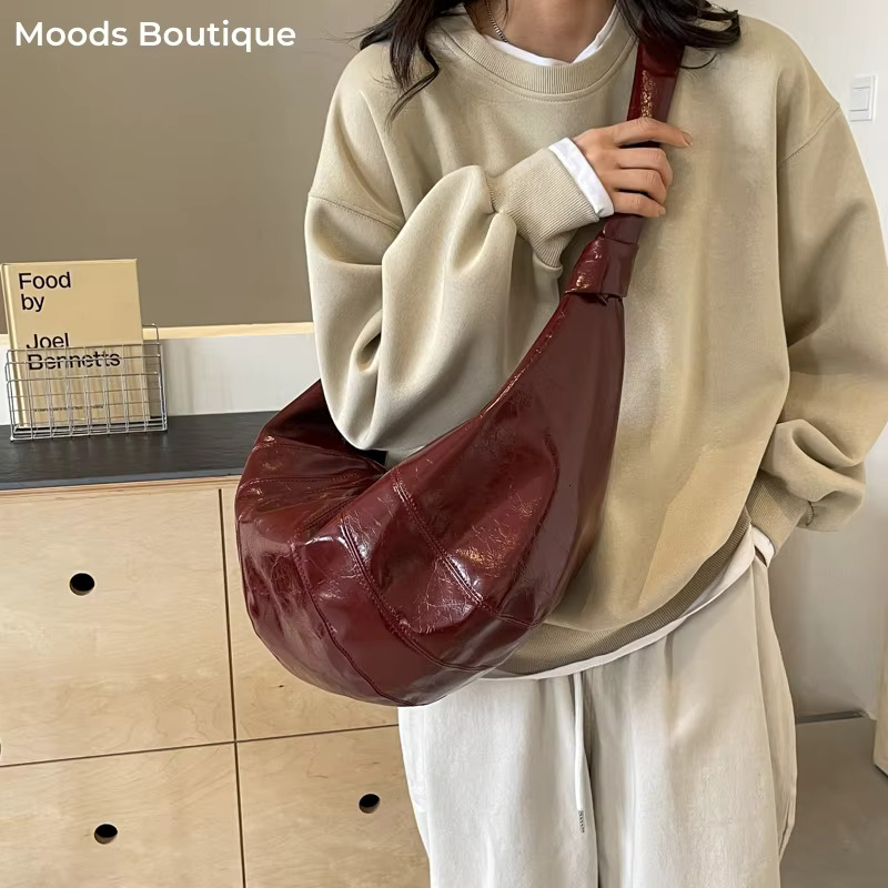 MOODS Crescent Shoulder Bags For Women 2024 Winter New Crossbody Soft PU Leather Large Capacity Shopper Tote Hobo Bag Female PU Casual