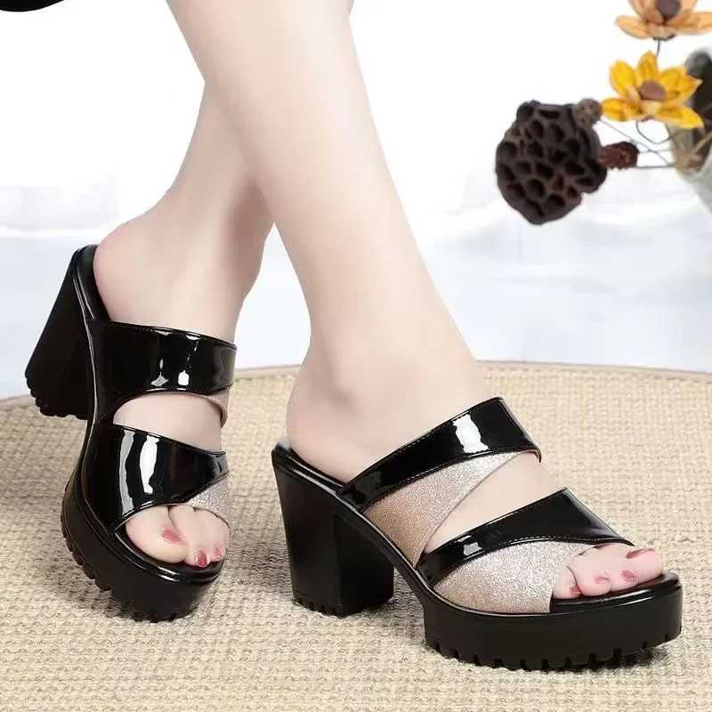 Summer Womens Shoes Thick Soled Thick Heel Slippers Open Toe High Heels Womens Outdoor Dress Party Womens High Heel SandalsXJ250207