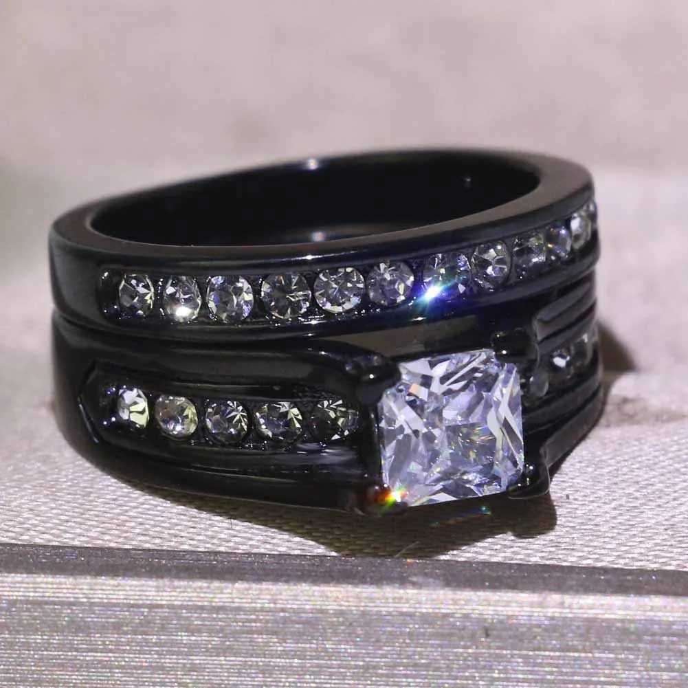 Fashion Couple Rings Exquisite Women Rhinestones Zirconia Rings Set Simple Men Stainless Steel Chain Rings Wedding Band Jewelry W250207
