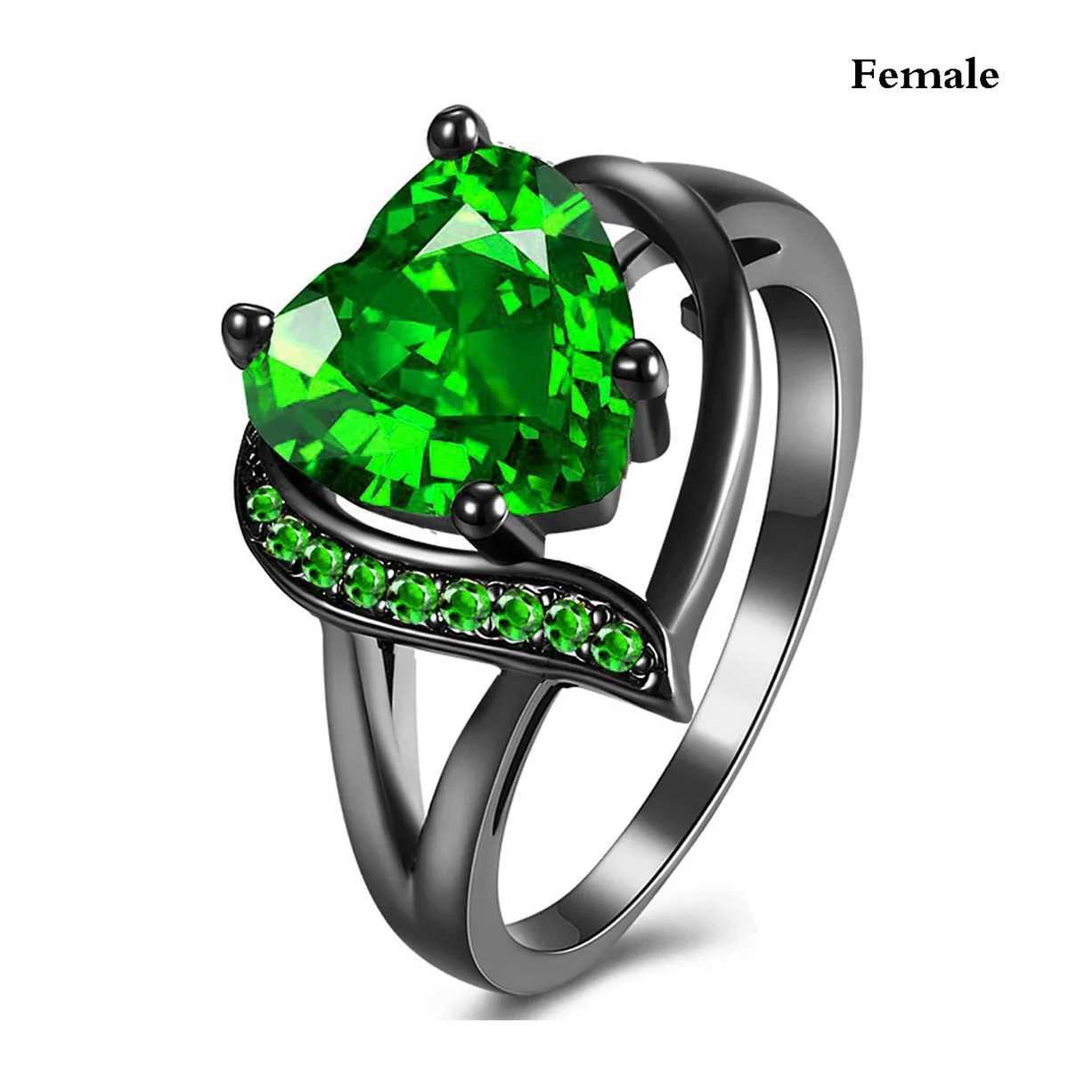 Fashion Couple Rings Romantic Women Heart Green Rhinestones Zircon Ring Men Stainless Steel Abalone Shell Ring Wedding Jewelry W250207
