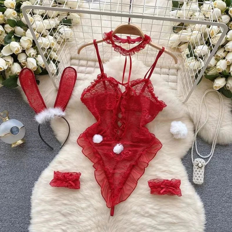 in Christmas Dress Secret Clothes Sexy Slim Red Short Pajama Erotic Lingerie Winter sweet Bodycon Nightwear 250206