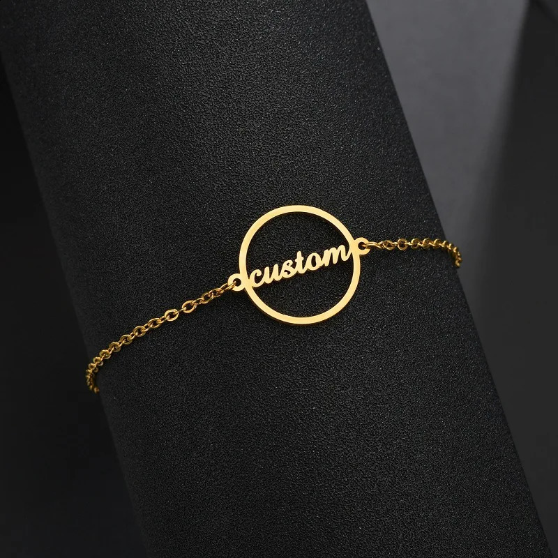 Customized Heart Circle Name Bracelet Personalized Stainless Steel Custom Nameplate Bangle Jewelry Birthday Gift 250206
