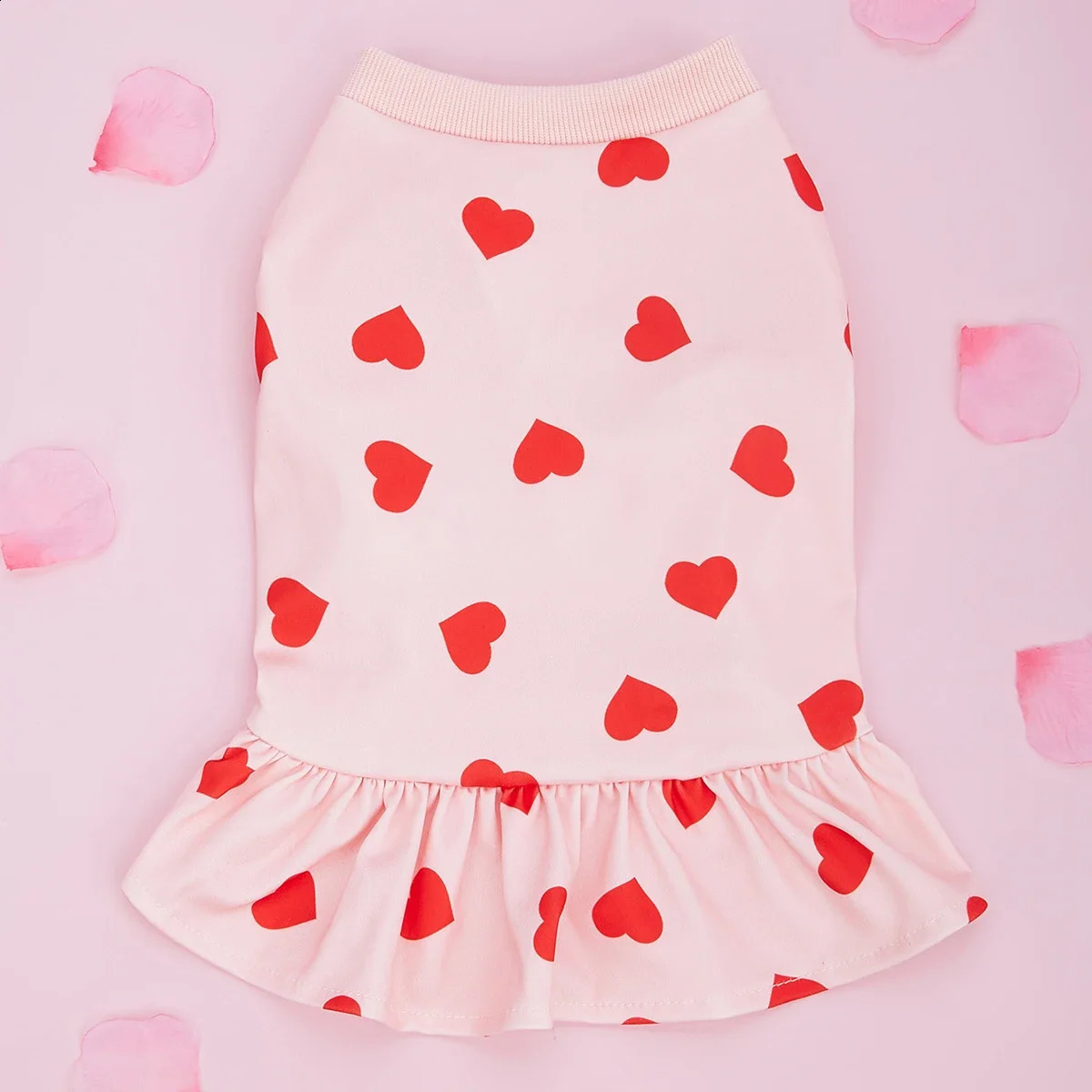 Dog Sweatershirt Dress Valentines Day Dog Clothes Pullover Casual Style Comfortable Pink Heart Pattern Holiday Girl Tulle Skirt 250206