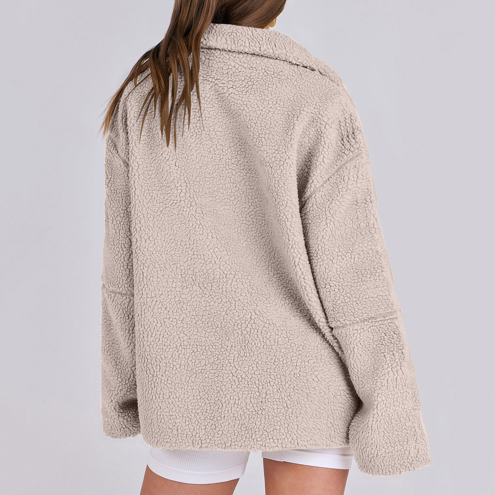 Women's Jackets Women Fuzzy Fleece Jacket Casual Long Sleeve Oversized Sherpa Warm Coats Double Zip Winter Teddy Outwear With Pocket