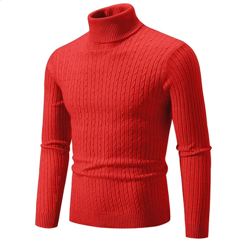 Mens Turtleneck Sweater Knitting Sweater Warm Fitness Leisure Mens Sweater Coat 250206