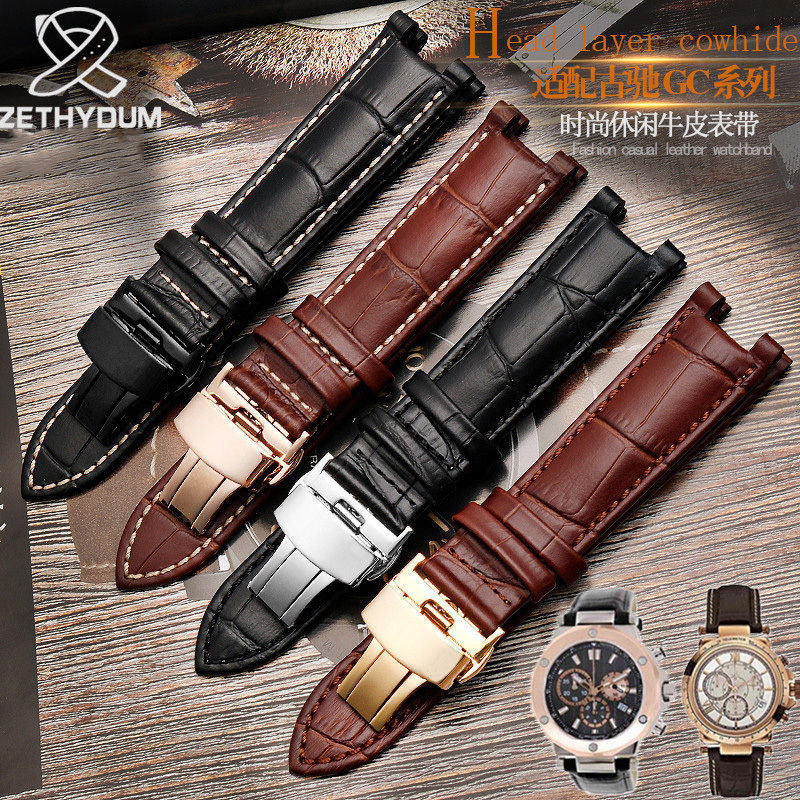 Genuine Leather Watchband for GC 22*1m 20*11mm Notched Strap Withstainless Steel Butterfly Buckle Men and women watch belt 250121