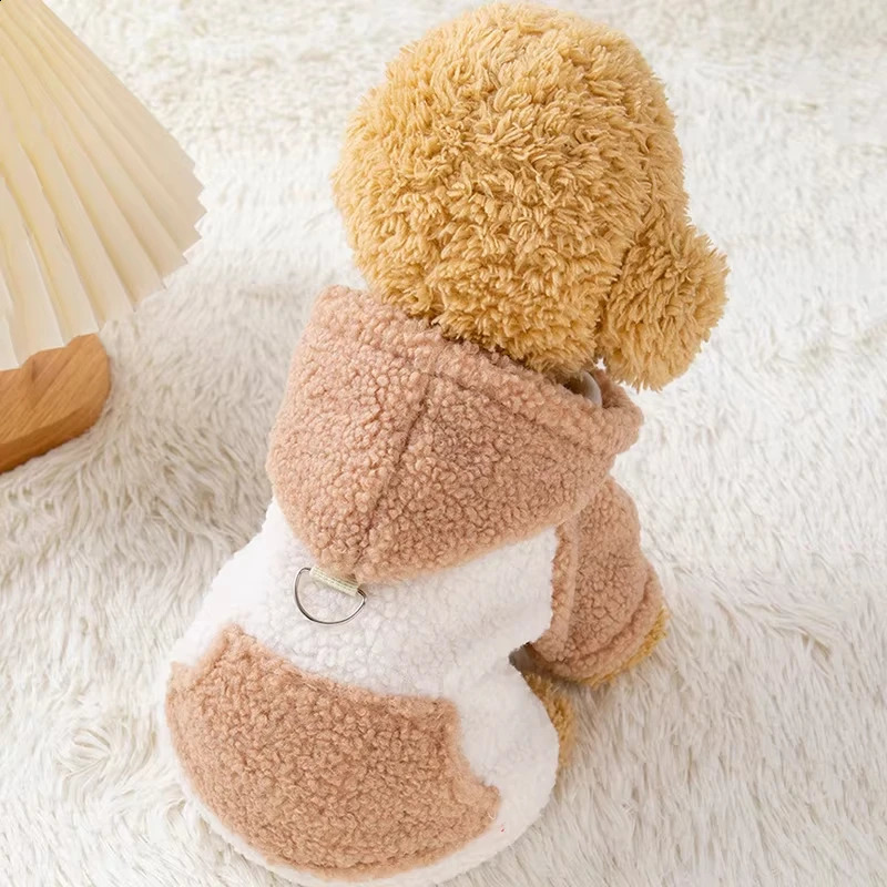 Berber Fleece Puppy Dog Hooded Sweater with Buckle Winter Warm Pet Clothes for Small Dogs Pomeranian Yorkie mascotas Sweatshirts 250206