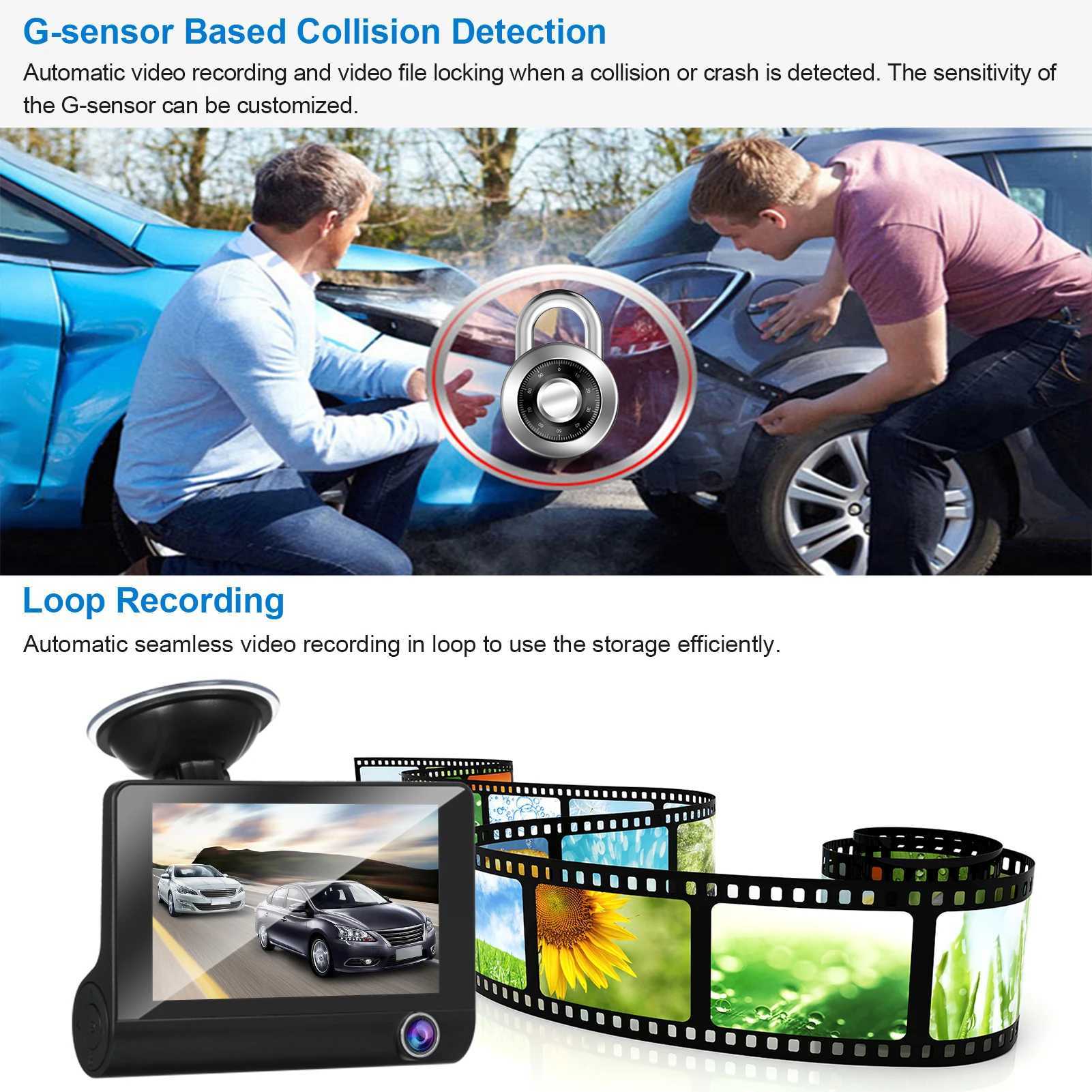 Car DVRs 1080P Full HD Dash Cam with 4 Inch IPS Screen Front and Rear Dual Dash Camera Driving Recorder Wide Angle Vision G-sensor car dvr H250206