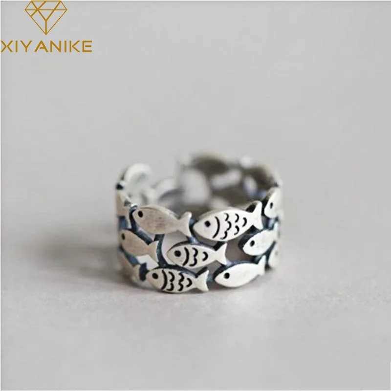 XIYANIKE Silver Color Handmade Engagement Rings for Women Wedding Couple Creative Design Cute Fishes Jewelry Adjustable W250207
