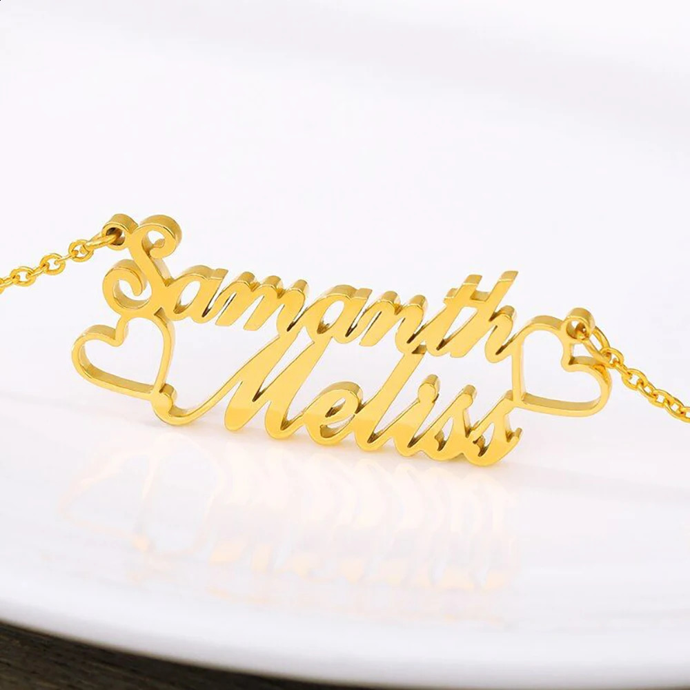 Personalized Custom Double Name Necklaces for Women Stainless Steel Couple Pendant Gold Color Chains Jewelry Valentines Day Gift 250206