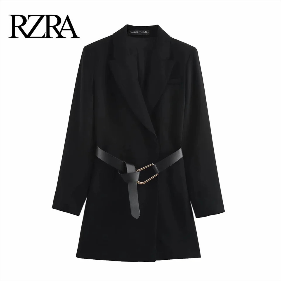 2025 RZRA Spring Womens Casual Loose Belt Decorative Short Clothes with Collar and Long Sleeve Dress 250206