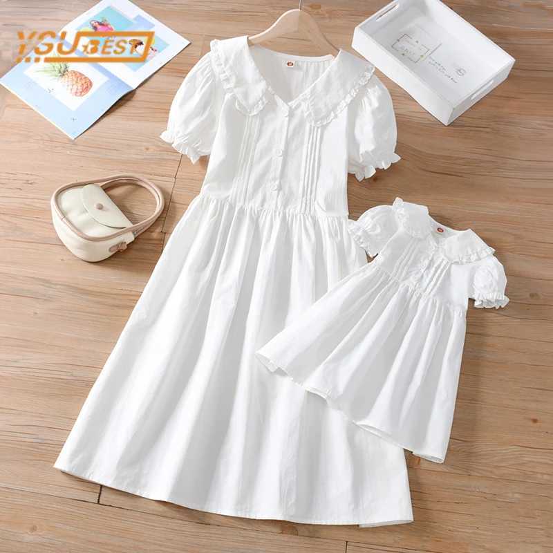 Summer Fashion Family Mother and Daughter Short Sleeve Solid Color Dress Clothes Family Clothing Family Matching Outfits Dress W250207