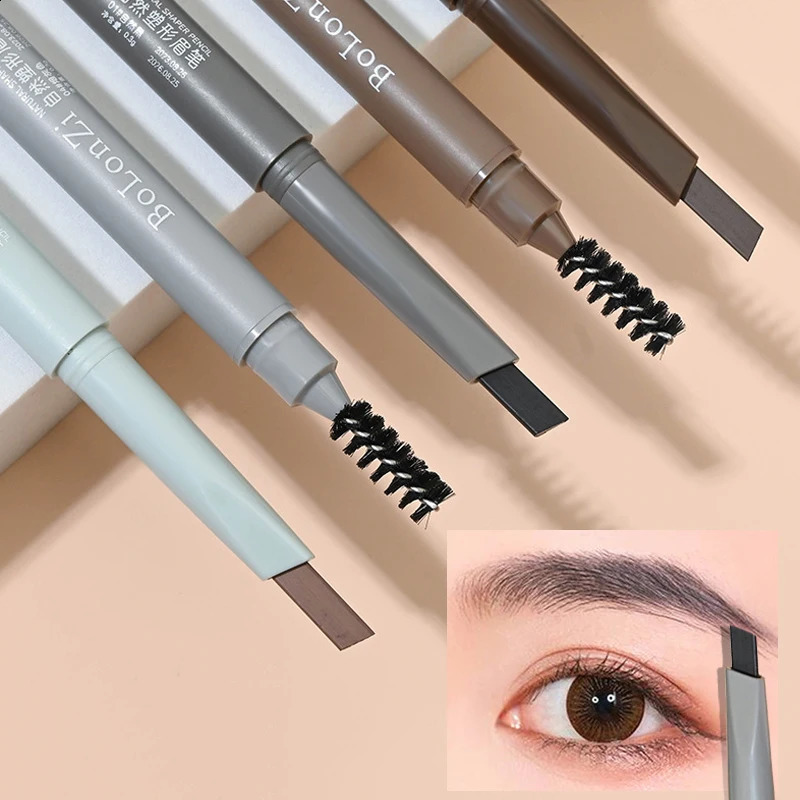 Double Head Eyebrow Natural Smooth Triangular Automatic Brow Pen Waterproof LongLasting Black Brown Eyes Pencil with Brush 250108