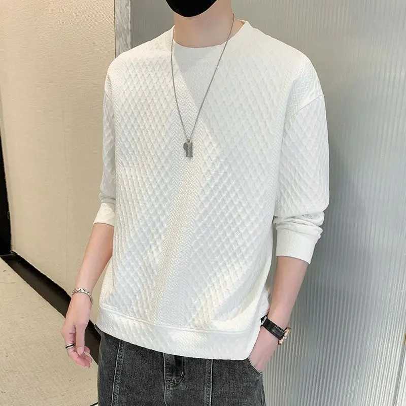 Spring Autumn Y2K Elegant Fashion KPOP Sweatshirt Man Fashion All Match Long Sleeve Top Solid Color Casual Pullover Male Clothes W250207