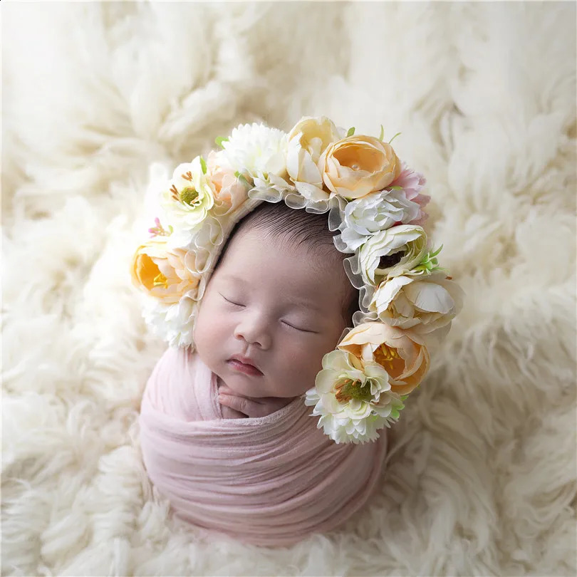Pink Sunflower Garden Floral Bonnet Hat Knit born Flower Bonnet Pography Shoot Baby Girl Hat Po Props 250206