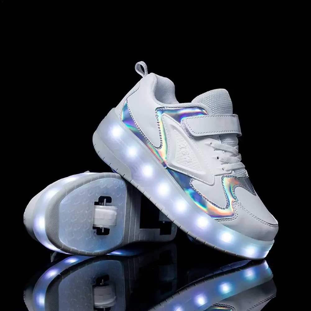 Children Roller Skate Shoes 2 Wheels LED Shoes USB Rechargeable Wheeled Sneakers Luminous Glowing Skating Sneakers Unisex W250207