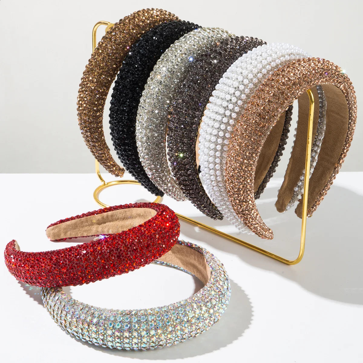 Rhinestone Padded Headband Crystal Beaded Bling Glitter Headband Wide Edge Rhinestone Headpiece Wedding Hair Accessory 250207