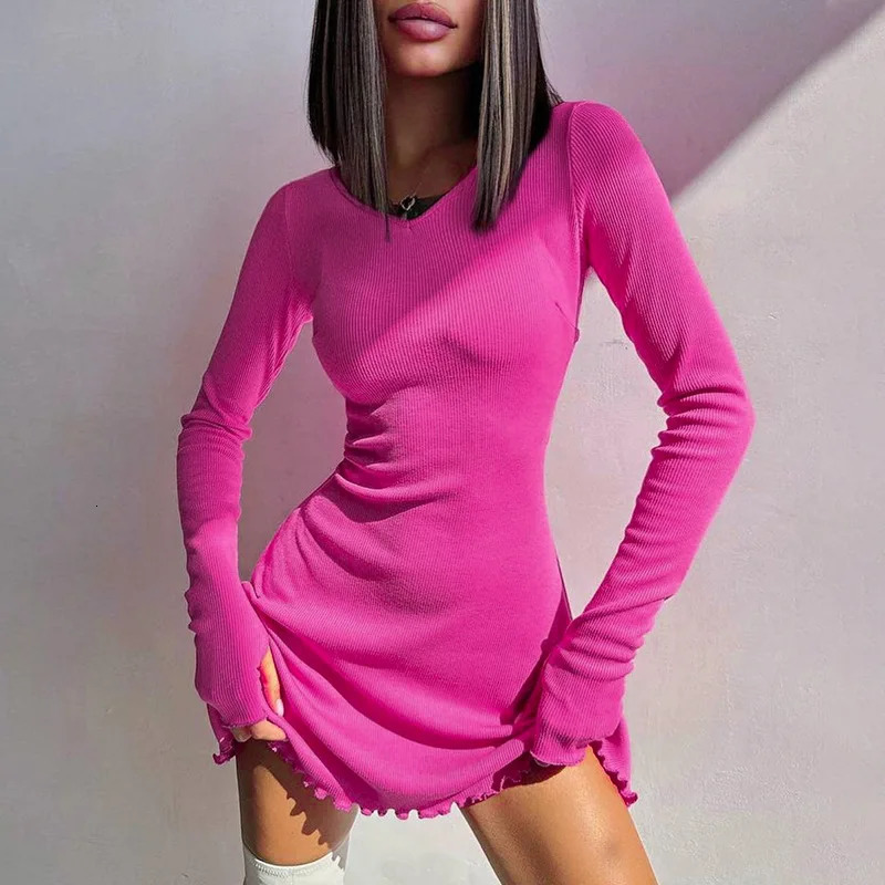 Dulzura Women 2024 Autumn Winter Fashion Long Sleeve Knitted Streetwear Bodycon Short Mini Dress Wholesale Items For Business 250206