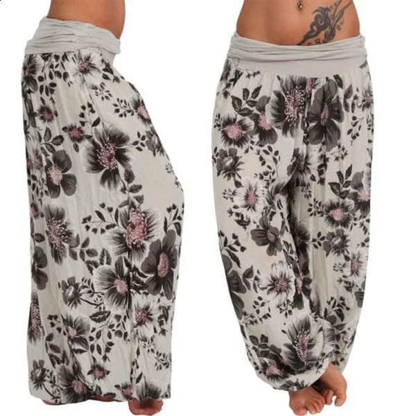 Women Boho Loose Pants Paisley Print High Waist Ankle Tied Harem Baggy Long Bloomers Trousers Female Pantalones 250206