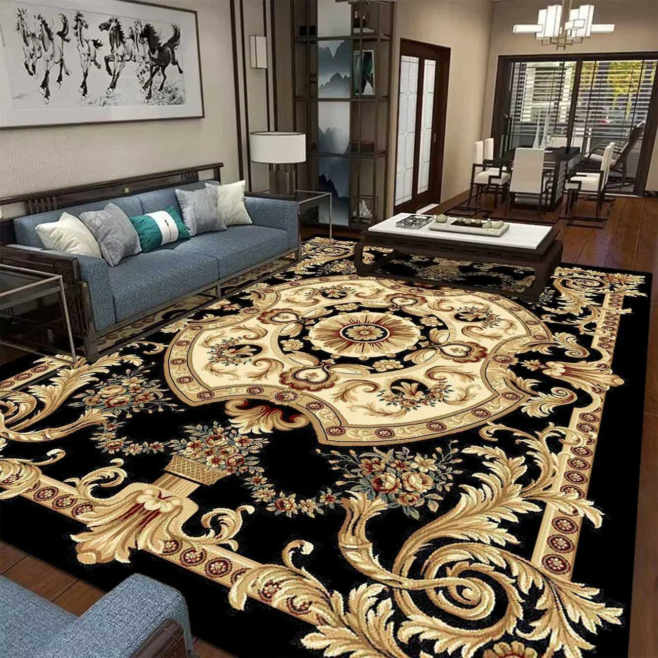 Black Gold High-end Luxury Carpet Living Room Large Area Rug Europe and America Home Decoration Bedroom Rug Washable Floor Mat Z250207
