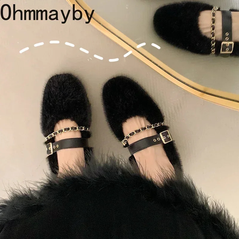er Spring Autumn Women Warm Fur Shoes Fashion Shallow Slip On Ladies Flats Shoes Round Toe Womens Mary Jane Shoes 250206