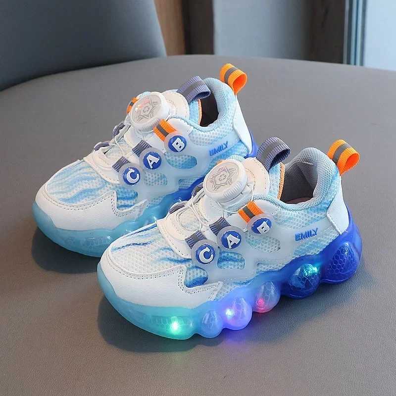 Fashion Kids Shoes Breathable Light Running Illuminated Shoes Boys Girls Casual Sneakers Rotate Button Luminous Kids Sport Shoes W250207