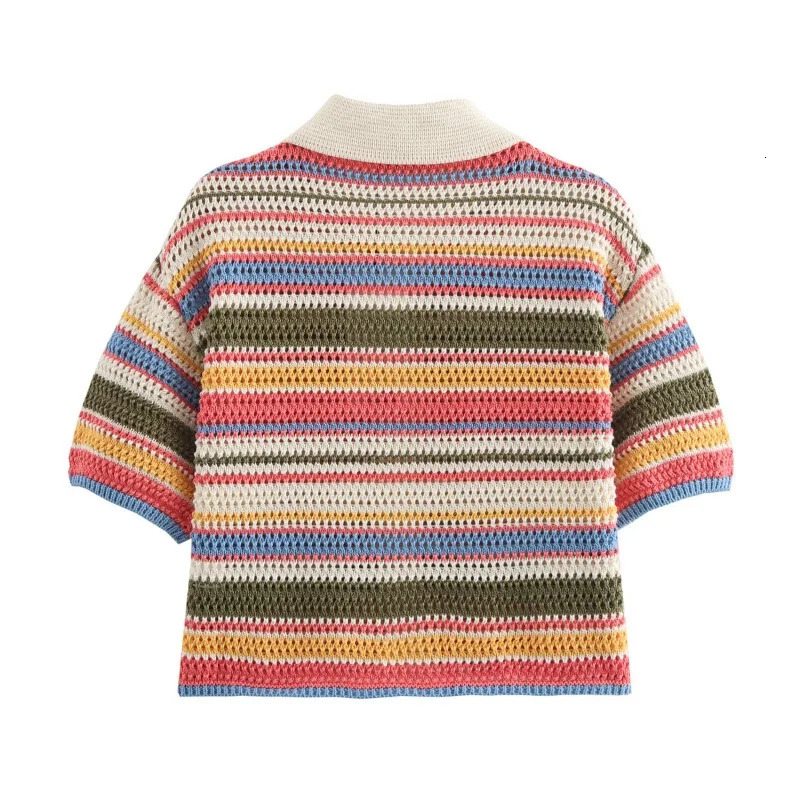 TRAF ZR Short Set Woman Two Pieces Casual Elegant Prairie Chic Striped Patchwork Sets Summer Suit Sleeve 250206