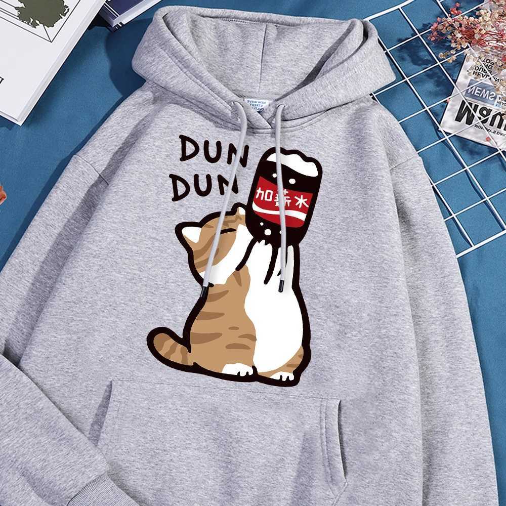 Salary Increase Funt Cat Print Hoody Mens Casual Wool Street Clothing Loose Warm Sweater O-Neck Pollover Hoodie Couple W250207