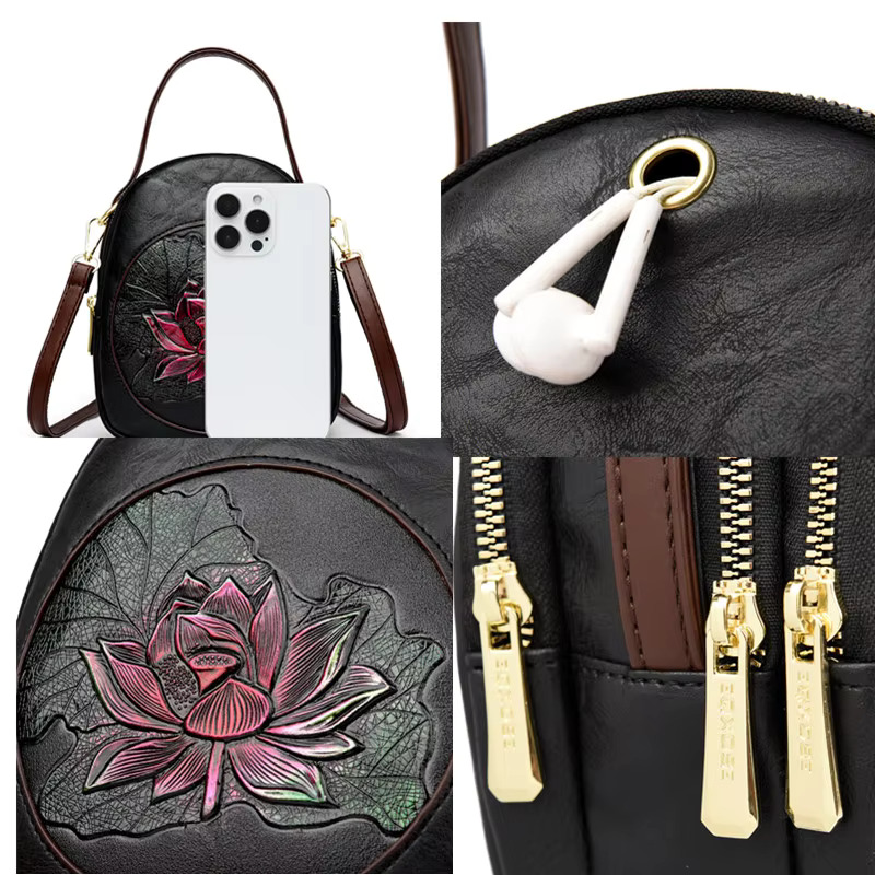 New PU Leather Women Leisure Time Shoulder And Purses Fashionable Lotus Pattern Crossbody Bag Ladies Brand Handbags